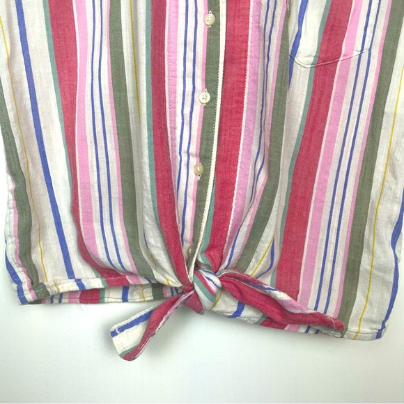 Old Navy Women’s Tie Front Striped Button Down Shirt Small 90s Cropped Y2K Fall - Picture 4 of 7